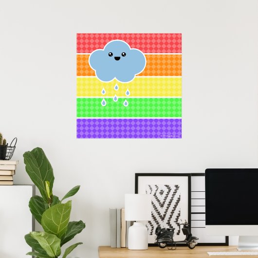 Mega Kawaii Happy Cloud Rainbow-Poster Poster (Thuiskantoor)