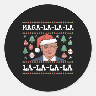 Mega La La Donald Trump Potus 47 Lelijke Kerst Ronde Sticker