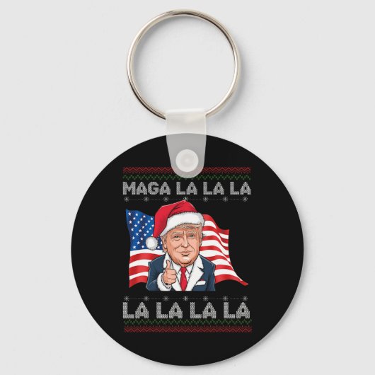 Mega La La Donald Trump Potus 47 Lelijke Kerst Sleutelhanger (Voorkant)