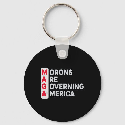 Mega Morons Besturen Amerika Grappig Anti Trump Sleutelhanger (Voorkant)