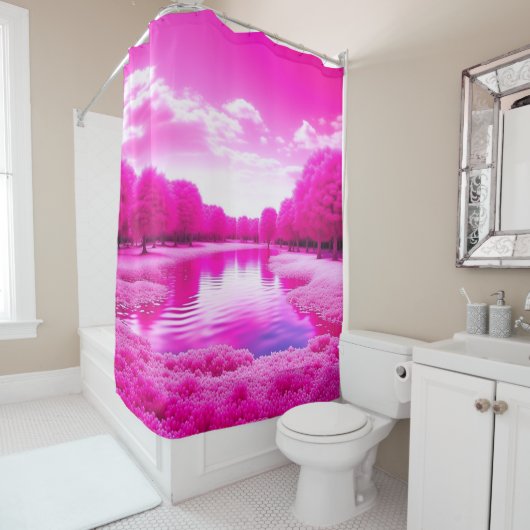 Mega Pink Forest Douchegordijn (In situ)