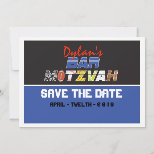 MEGA SPORTS Bar Bat Mitzvah sparen de Datum Save The Date (Voorkant)