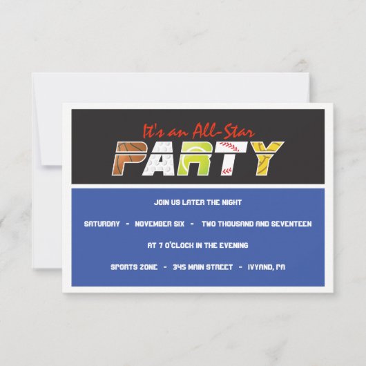 MEGA SPORTS Bar Bat Mitzvah Uitnodiging (Voorkant)