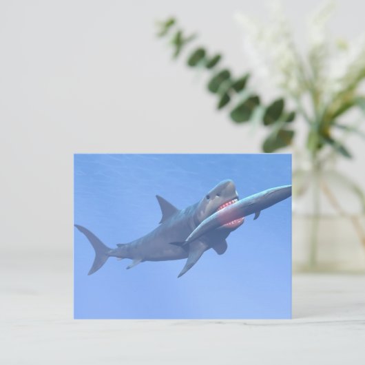 Megalodon eet een walvis briefkaart (Staand voorkant)