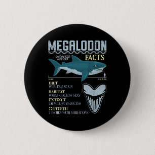 Megalodon Feiten Meg Prehistorische Haai Tand Foss Ronde Button 5,7 Cm