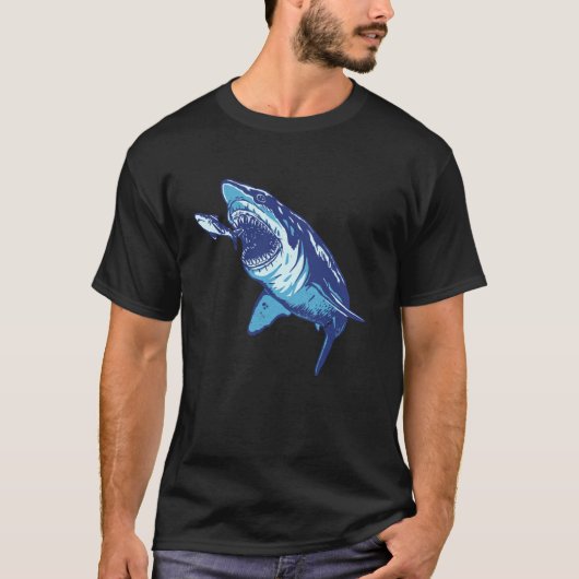 Megalodon Haai Eet Vis Grappig Ontwerp T-shirt (Voorkant)