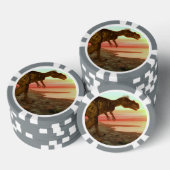 Megalosaurus dinosaurus loopt naar de oceaan pokerchips (Opstapeling)