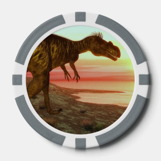 Megalosaurus dinosaurus loopt naar de oceaan pokerchips (Voorkant)