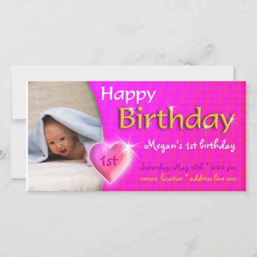 Megan Adoirable Heart Birthday Foto Uitnodiging (Voorkant)