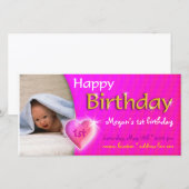 Megan Adoirable Heart Birthday Foto Uitnodiging (Voorkant / Achterkant)