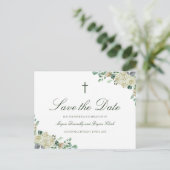 Megan Christelijk Cross Rozen Greenery sparen de D Aankondigingskaart (Staand voorkant)