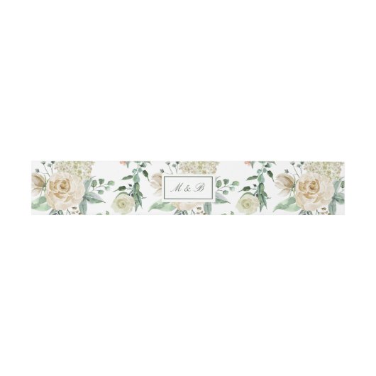 Megan Elegant Greenery Rozen Monogram Weddenschap Uitnodigingen Wikkel (Vlak)