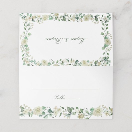 Megan Elegant groen wit bloemen bruiloft Plaatskaartje (Buitenkant ongevouwen)