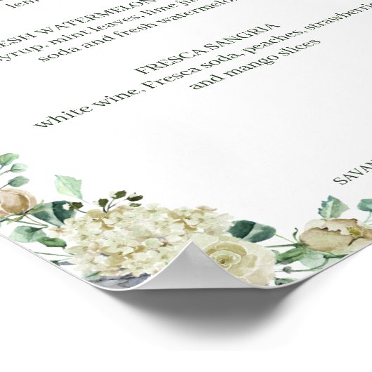 Megan Elegant Rozen Signature Drinken Wedding Sign Poster (Hoek)