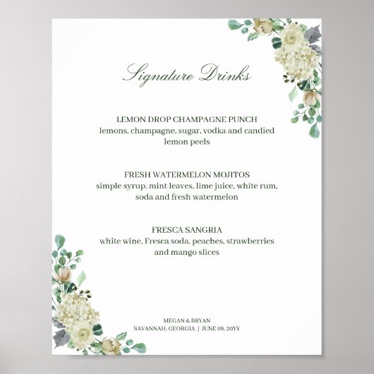 Megan Elegant Rozen Signature Drinken Wedding Sign Poster (Voorkant)