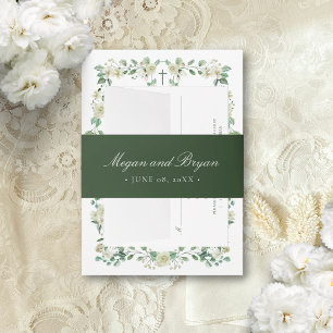 Megan Elegant Simple Sage Green Names Wedding Uitnodigingen Wikkel