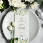 Megan Elegant White Flowers Greenery Wedding Menu<br><div class="desc">Dit eenvoudige, moderne en elegante, huwelijksreceptiemenu heeft twee prachtige randen van bloemengroen en witte waterverven. Dit ontwerp bevat ook uw menudetails die zijn ingesteld in een klassiek serif lettertype dat wordt geaccentueerd door een modern, handgeschreven kalligrafie script lettertype. De achterkant is verfraaid met bijpassende waterverf bloemen en groen. Ontworpen als...</div>