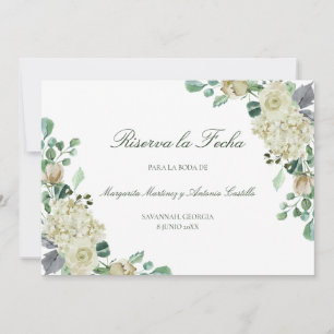 Megan Elegante Flores Blancas Riserva la Fecha Save The Date