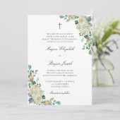 Megan Floral Waterverf Cross-katholieke bruiloft Kaart (Staand voorkant)