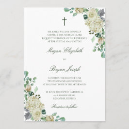 Megan Floral Waterverf Cross-katholieke bruiloft Kaart