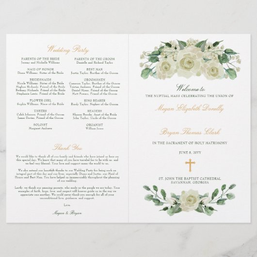 Megan Gold katholieke Wedding Mass Ceremony Progra (Voorkant)