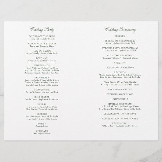 Megan Greenery Folded Wedding Ceremony Program (Achterkant)