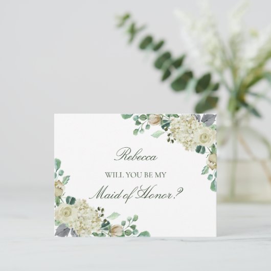 Megan Groen Maid of Honor Bruidsmeisje Voorstel Uitnodiging Briefkaart (Staand voorkant)