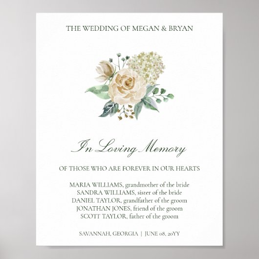 Megan In Loving Memory Herdenkings Huwelijk Bord Poster (Voorkant)