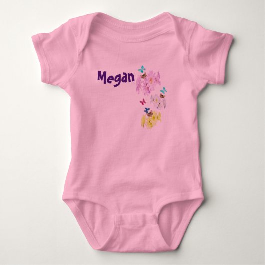 "Megan" naam met katjes en bloemen, Romper (Voorkant)