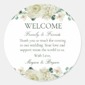 Megan White Floral Wedding Welcome Bag Ronde Sticker (Voorkant)