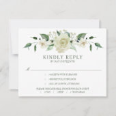 Megan White Rose Greenery Meal Choice Wedding RSVP Kaartje (Voorkant)