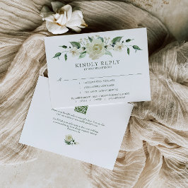 Megan White Rose Greenery Meal Choice Wedding RSVP Kaartje