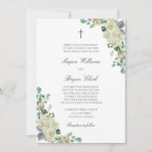 Megan White Roses Greenery Christelijk Wedding Kaart (Voorkant)