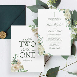 Megan White Roses Greenery Christelijk Wedding Kaart