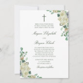 Megan White Roses Greenery Christelijk Wedding Kaart (Voorkant)