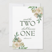 Megan White Roses Greenery Christelijk Wedding Kaart (Achterkant)