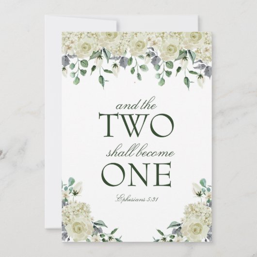 Megan White Roses & Greenery katholieke bruiloft Kaart (Achterkant)