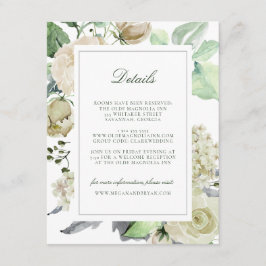 Megan White Roses Greenery Wedding Guest Details Informatiekaartje