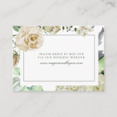 Megan White Roses Greenery Wedding Website RSVP Informatiekaartje (Voorkant)