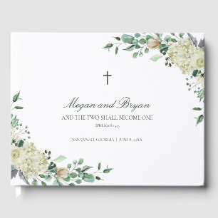 Megan Wit Bloemen & Groen Katholiek Huwelijk Gastenboek