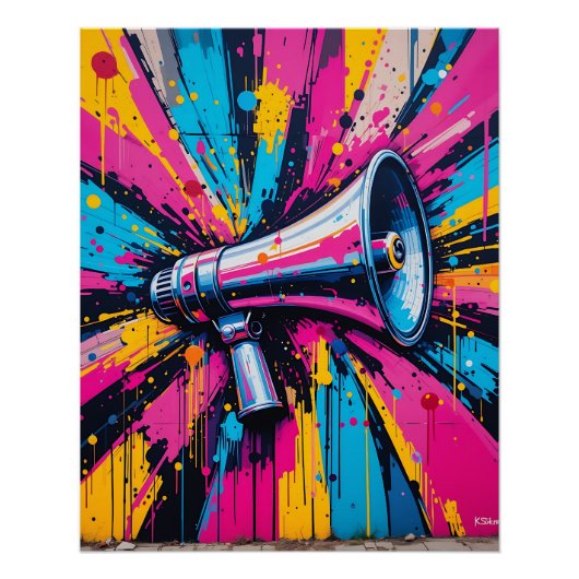 Megaphone Madness: Bold Street Art Energy Perfect Poster (Voorkant)