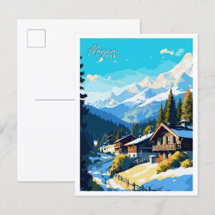 Megeve France Art vintage reisillustratie Briefkaart