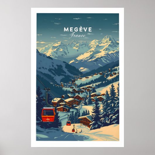 Megève Print Frankrijk Ski Poster 1 (Voorkant)