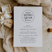 MEGHAN Elegant Crest Monogram Zwart Wit Huwelijk Kaart