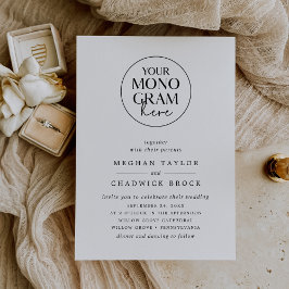 MEGHAN Elegant Crest Monogram Zwart Wit Huwelijk Kaart