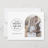 MEGHAN Flat Monogram Zwart Wit Fotobruiloft Bedankkaart (Voorkant)