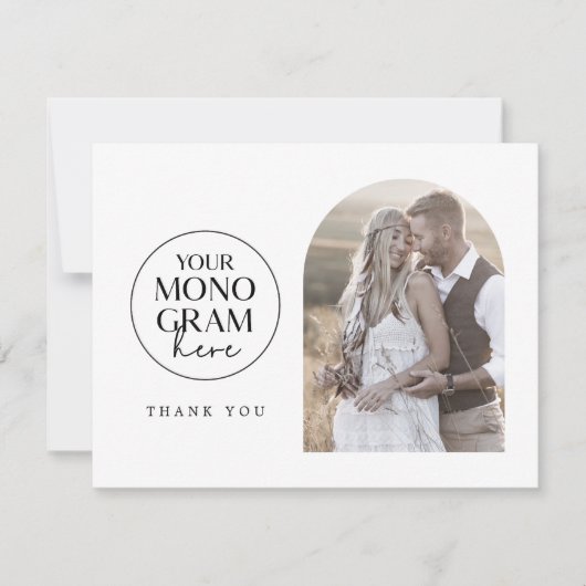 MEGHAN Flat Monogram Zwart Wit Fotobruiloft Bedankkaart (Voorkant)
