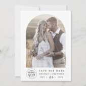 MEGHAN Monogram Foto Zwart Wit Unieke bruiloft Save The Date (Voorkant)