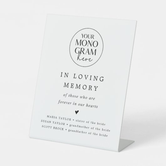 MEGHAN Monogram In Liefdevolle Herdenking Trouwmon Reclamebord Met Voetstuk (Voorkant)