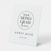 MEGHAN Monogram Minimale bruiloft Gastboek Teken Reclamebord Met Voetstuk (Voorkant)